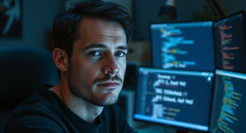 AI coding assistants — developer working at night with multiple screens