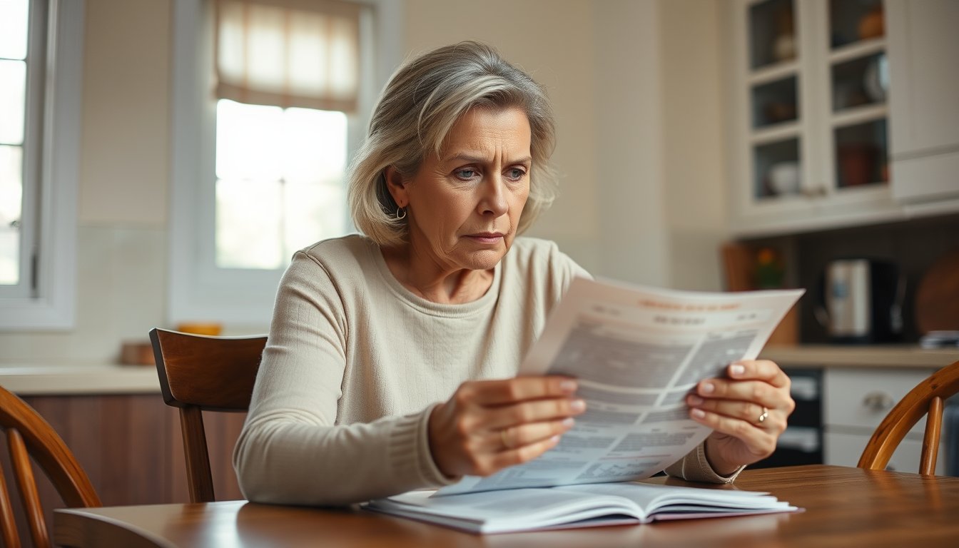 savings account hack — woman reviewing bank statement at kitchen table