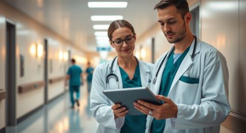 Jobs least likely to be replaced by AI — medical professional reviewing data in hospital hallway
