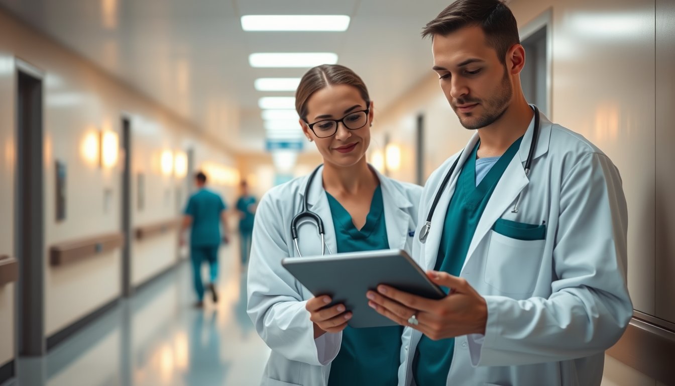 Jobs least likely to be replaced by AI — medical professional reviewing data in hospital hallway